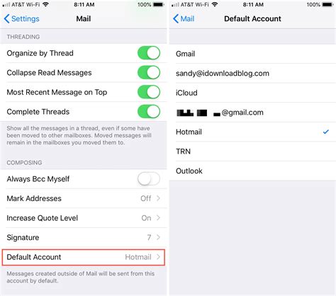 how to change gmail accounts on iphone