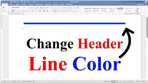 how to change header line color in word