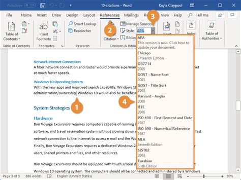 how to change in text citation format in word