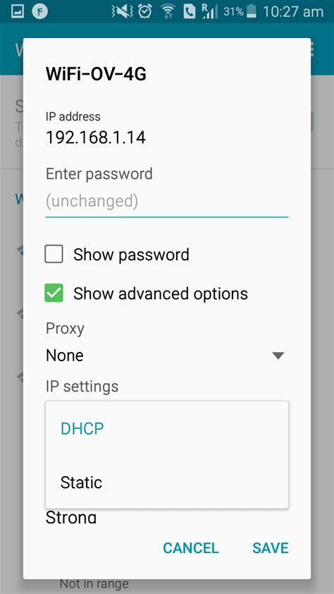 how to change ip address for wifi in android