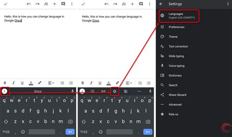 how to change keyboard language on docs