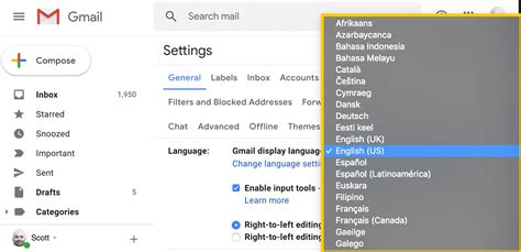how to change language in gmail iphone