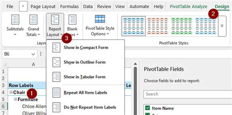 How To Change Layout Of Pivot Tables