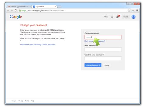 how to change microsoft gmail.password