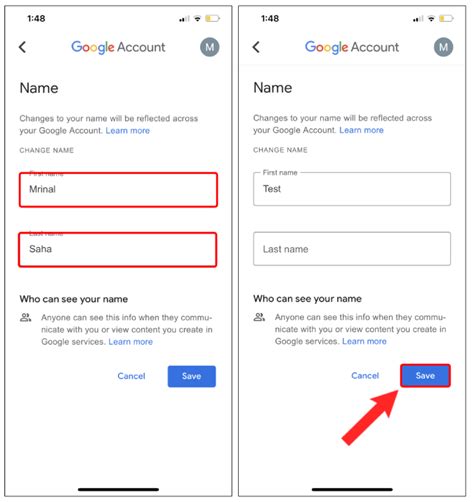 how to change my first name in gmail