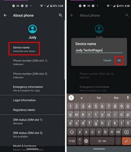 how to change my phone name on android