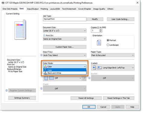 how to change my printer settings to print in color