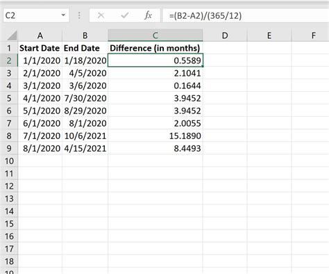 how to change number of days to months in excel