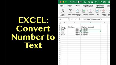 how to change number to text in excel formula
