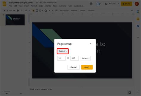 how to change one slide size in google slides