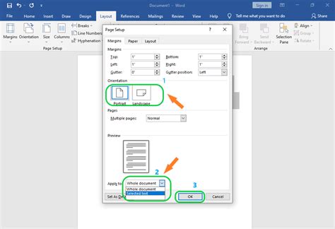 how to change orientation of paper in word
