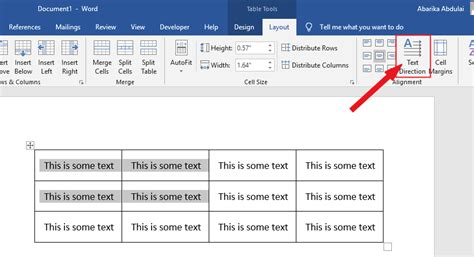 how to change orientation of text in word table