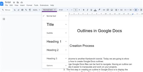 how to change outline in google docs