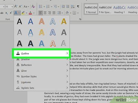 how to change outline of text in word