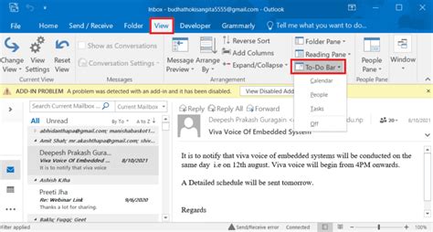 how to change outlook view email list