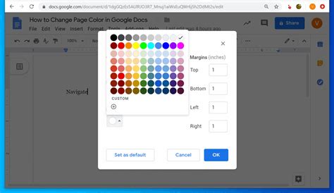 how to change page color in docs