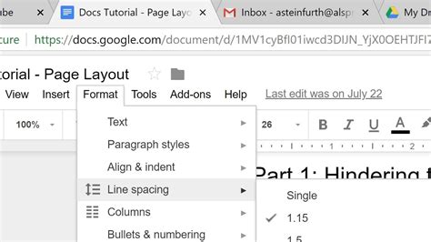 how to change page format in google docs