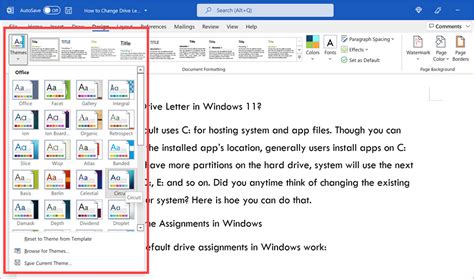 how to change page theme in word