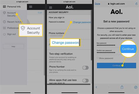 how to change password for aol email on iphone