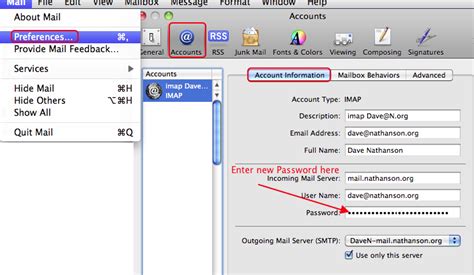how to change password on mac for email