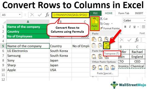 how to change row to column in excel shortcut