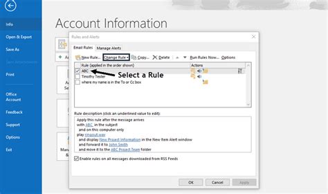 how to change rules in microsoft outlook