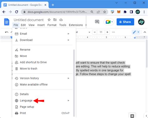 how to change spell check language in docs