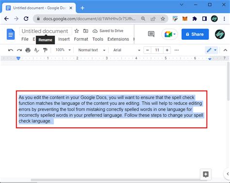 how to change spelling check language in google docs