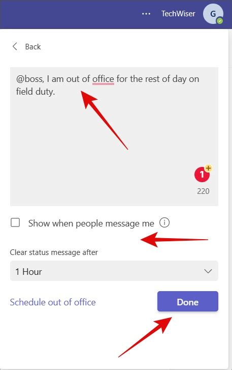 how to change status message in microsoft teams
