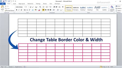 how to change table border size in word