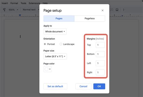 how to change table margins in google docs