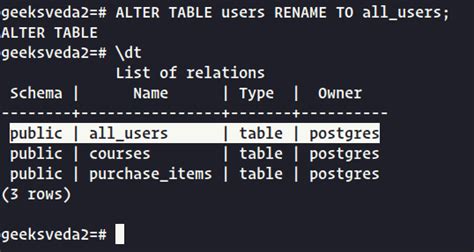 How To Change Table Name Postgresql