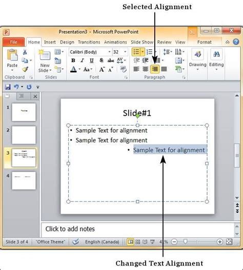 how to change text alignment in powerpoint