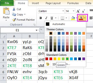 how to change text color in excel cell
