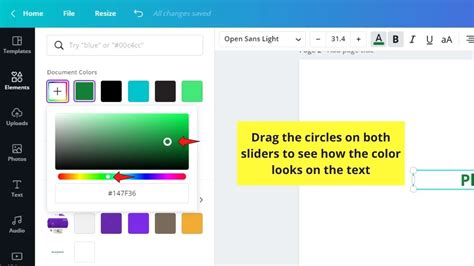 how to change text color on canva template