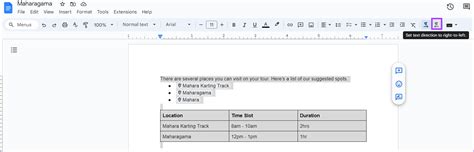 how to change text direction in a table in google docs