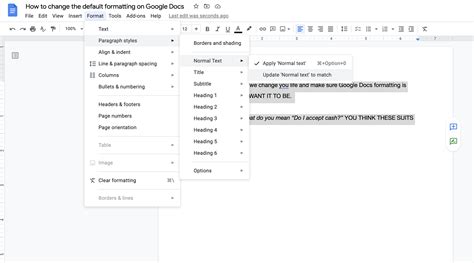 how to change text formatting in google docs