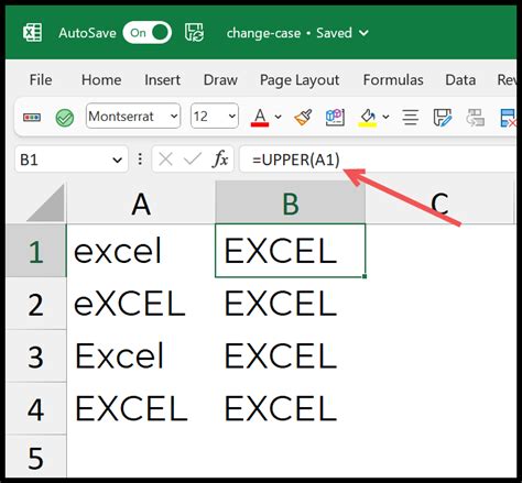 how to change text to upper case in excel
