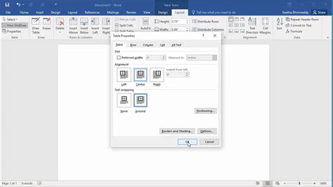 how to change text wrapping in word table