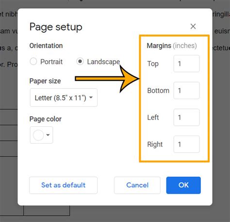 how to change the margins in google docs