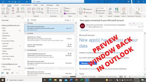 how to change the message view to preview in outlook