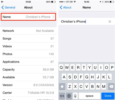 how to change the name in iphone