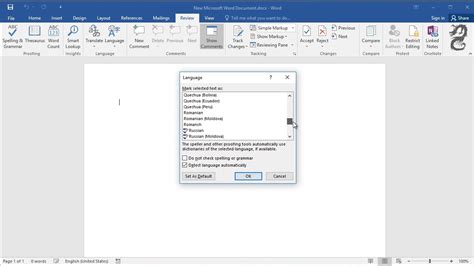 how to change the spell check language in word
