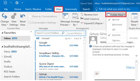 how to change the view on microsoft outlook email