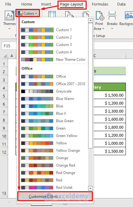 how to change theme colors in excel online