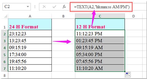 how to change time format from am pm to 24 hours in excel