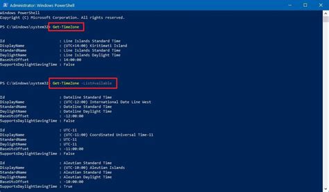 how to change time zone in powershell