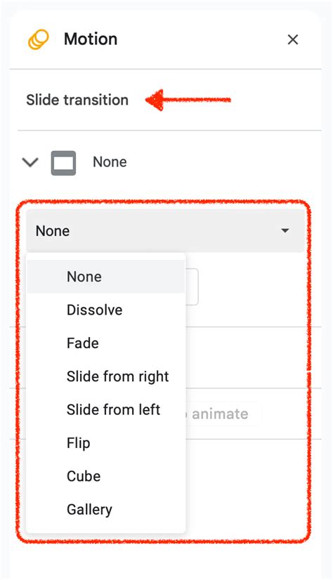 how to change transitions on google slides mobile
