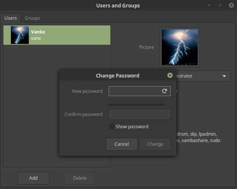 how to change user password on linux mint