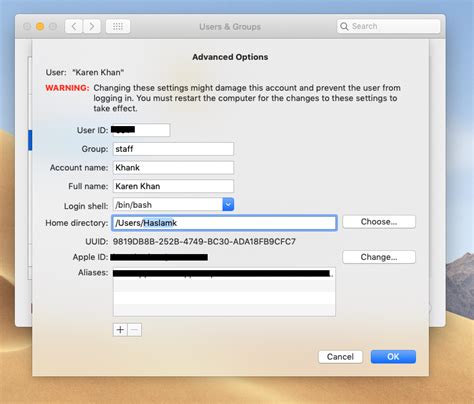 how to change username folder on mac